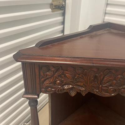 Beautiful vintage Mahogany three-sided table. 38” high 29” wide