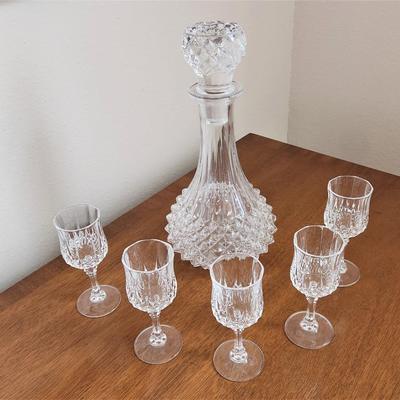 Lot #57  Pressed Glass Decanter and set of 5 Cordial Glasses