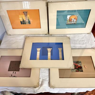 Lot 243 Group of 5 Framed Paper Collage Art Pieces 10x13