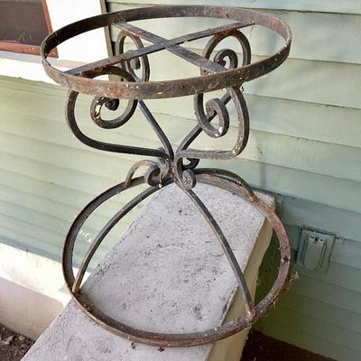 Lot 245 Wrought Iron Outdoor Table Base + Wall Shelf