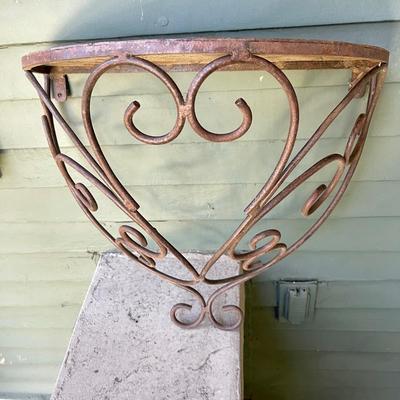 Lot 245 Wrought Iron Outdoor Table Base + Wall Shelf