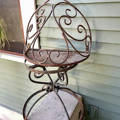 Lot 245 Wrought Iron Outdoor Table Base + Wall Shelf