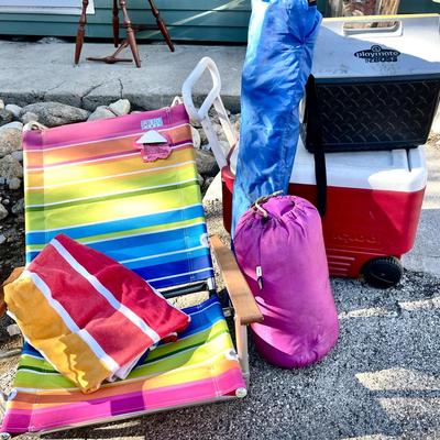Lot 249 Beach Party Essentials 2 Chairs Striped Towel 2 Cooler