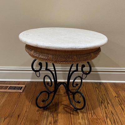 Iron & Faux Marble Top Wicker Table ~ *Read Details
