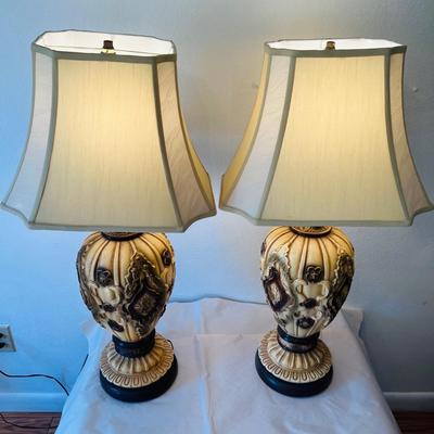 Pair of Tan and Brown Table Lamps  (BR2-JM)