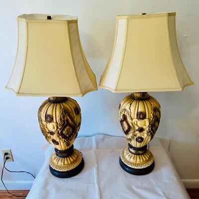 Pair of Tan and Brown Table Lamps  (BR2-JM)