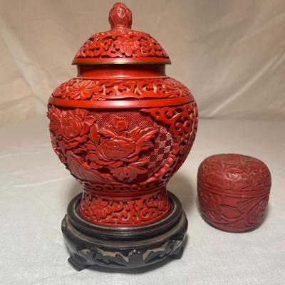 Carved Cinnabar Ginger Jar, CloisonnÃ© Vase, & More (LR-RG)