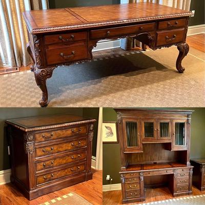 HOOKER ~ Seven Seas ~ Three (3) Piece Inlaid Office Suite ~ Excellent