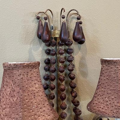Lighted Metal & Wooden Beaded Wall Sconce
