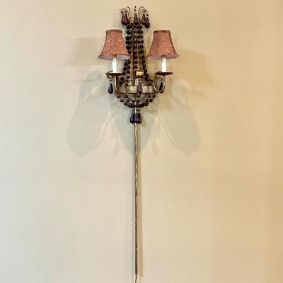 Lighted Metal & Wooden Beaded Wall Sconce