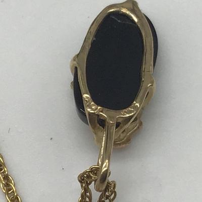 Black Hills Gold And Onyx Pendant. Gold Filled Chain