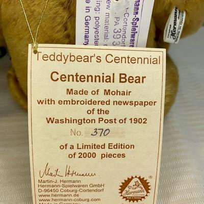 LOT 3R: Limited Edition Hermann Originals Mohair Centennial Bear w/COA