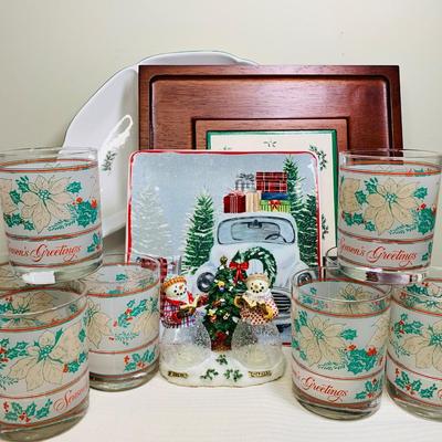 LOT 20: Spode Charcuterie Board, Season's Greetings Cocktail Glasses and More