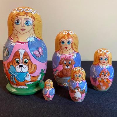 LOT 46C: Wooden Storybook Nesting Dolls &  Easter Bunny Nesting Eggs