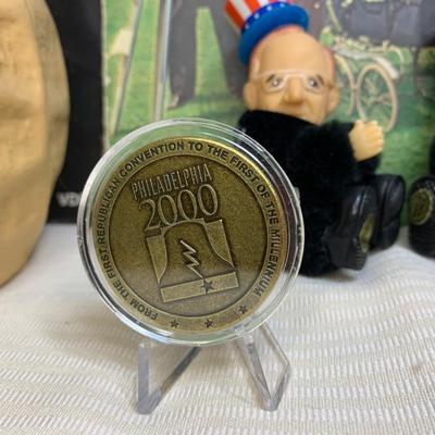 LOT 72R: Vintage Elections Collectibles: Blow Mold Jimmy Carter Bank and More