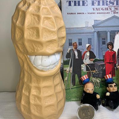 LOT 72R: Vintage Elections Collectibles: Blow Mold Jimmy Carter Bank and More