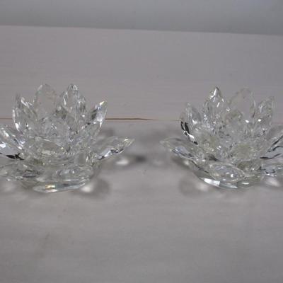Shannon By Godinger Set Of Two Crystal Lotus Candle Holders