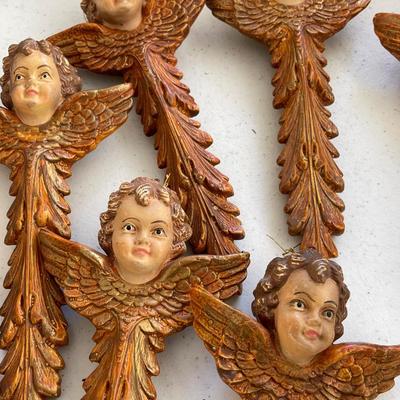 Vintage Cherub Putti Winged Hand Painted Florentine Ornaments