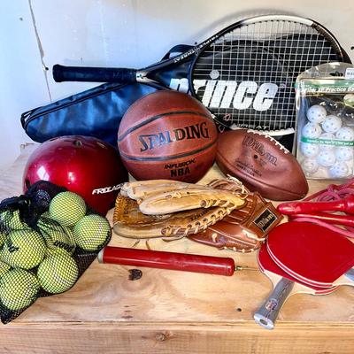 Lot 258 Sporting Goods Group Tennis Rackets Ping Pong Basketball Football Air Pump Jump Rope