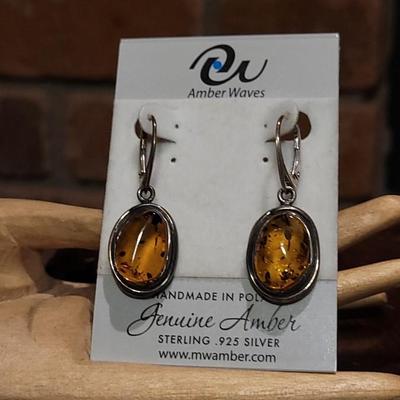 Lot 9: Genuine Amber and Sterling Silver Earrings from Poland