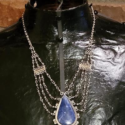 Lot 13: Vintage Handmade Sterling Silver & Blue Lapis Necklace