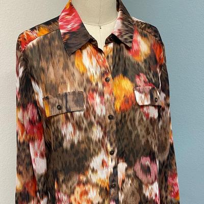 Warm Mixed Tone Chico's Button Front Blouse Size 2 Large 12
