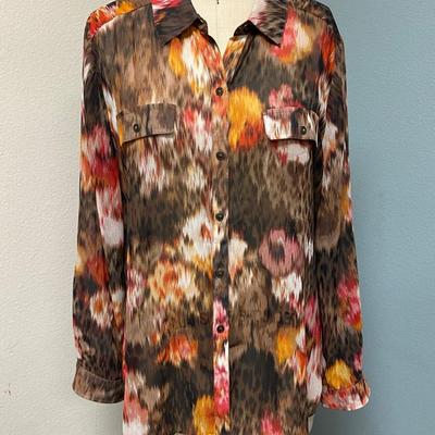 Warm Mixed Tone Chico's Button Front Blouse Size 2 Large 12