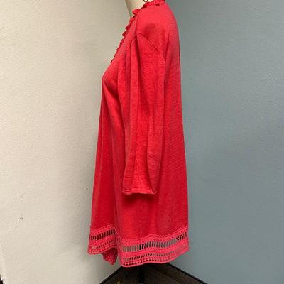 Red Tassel Edge Sweater Cardigan Chico's Size 2 Large 12