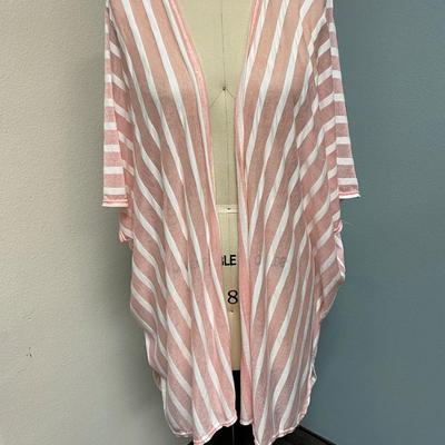 Pale Pink and White Striped Batwing Cover Up Wrap