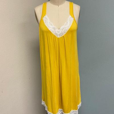 Ekouaer Sunshine Yellow with White Lace Nightgown Loungewear Size L