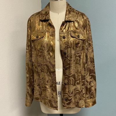 Gold on Gold Chico's Size 2 Button Up Blouse Top Jacket Inside Pockets