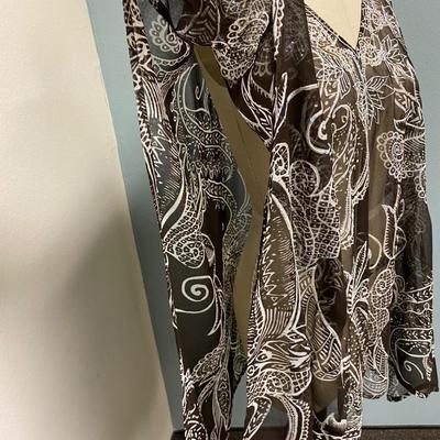 Chico's Brown and White Tropical Print Sheer Coverup Loungewear Blouse