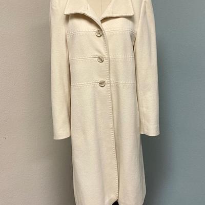 Off White Wool Cashmere Blend Trench Coat Swing Jacket Ellen Tracy Size 14