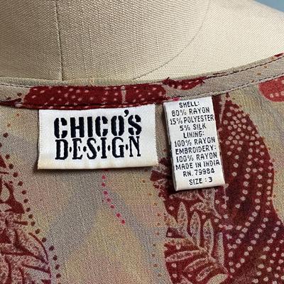 Chico's Design Size 3 Patchwork Style Hooded Button Front Lightweight Coat Blouse