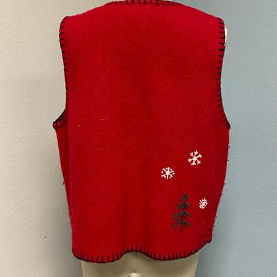Coldwater Creek Red Christmas Holiday Sweater Vest Zip Front Snowmen