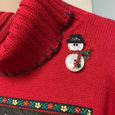 Coldwater Creek Red Christmas Winter Holiday Sweater with Pin