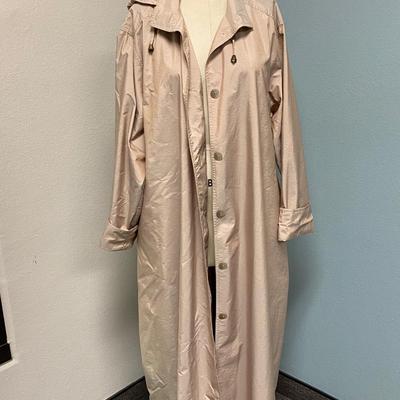 Nordstrom Size Large Beige Shimmer Trench Coat Rain Jacket with Removeable Hood
