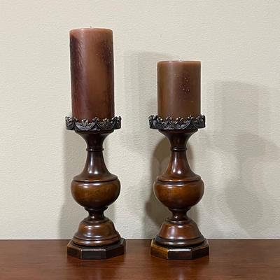 Pair (2) ~ Wood Octagon Shaped Candelabras