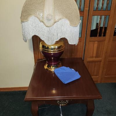 End table with lamp and handmade shade