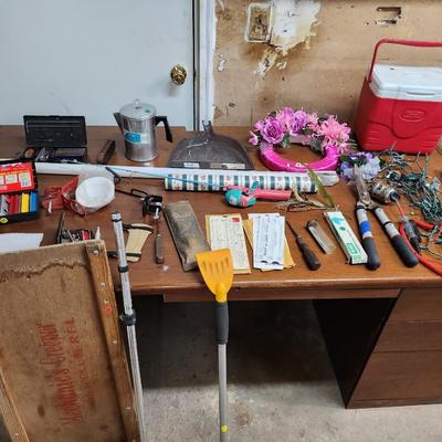 Solid wood desk,  mechanic creeper and more