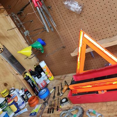 Triangle hazard lights, tools and more