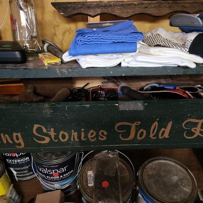 Desk, Hunting bench, paint and more