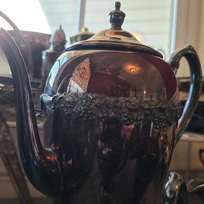 Academy Silver on Copper Teapot/Sugar/Creamer Set