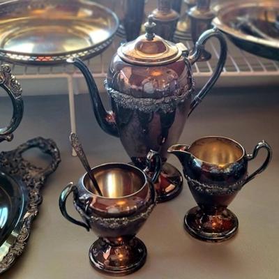 Academy Silver on Copper Teapot/Sugar/Creamer Set