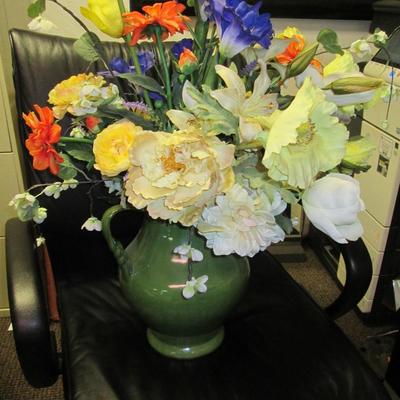Silk Flowers in Green Vase