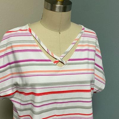 Chico's Zenergy Active Wear White Striped TShirt Top Size 2