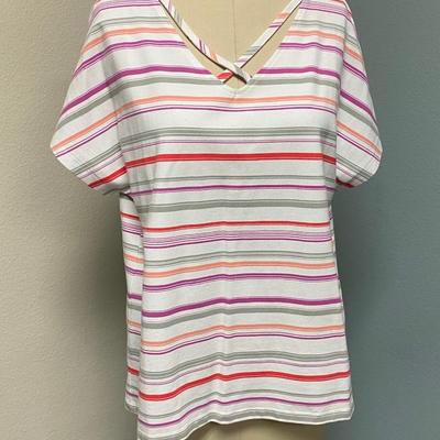 Chico's Zenergy Active Wear White Striped TShirt Top Size 2
