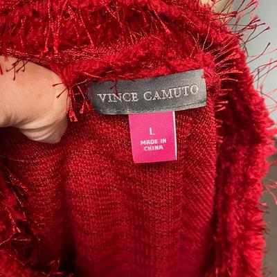 Vince Camuto Red Fringe Pull Over Sweater Blouse Top Size Large