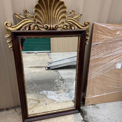 Hollywood Regency Mid Century Gold Syroco Wood Shell Mirror