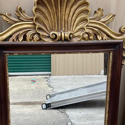 Hollywood Regency Mid Century Gold Syroco Wood Shell Mirror